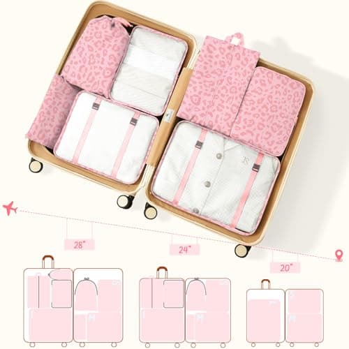 MOFELON 8PCS Packing Cubes for Suitcase, Travel Luggage Organisers for Backpack, Waterproof Suitcase Organiser Bags, Travel Essentials Accessories - Pink leopard print — view 6