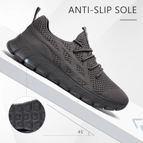 LANGFEUU Mens Trainers Breathable Lightweight Non-Slip Dark Gray UK Size 10 — view 4