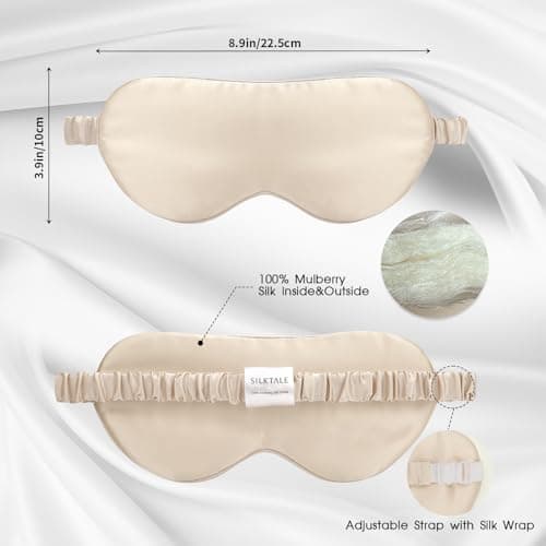 SILKTALE 100% Mulberry Silk Eye Mask for Sleeping with Silk Wrapped Adjustable Strap,Beige — view 4