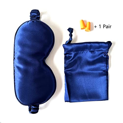 Sleep Mask 100% Mulberry Silk Eye Mask, Blinder for Total Blackout & Zero Pressure,Eye Mask for Sleeping with Travel Pouch & 2 Ear Plugs for Side Sleepers, Men & Women(Blue) — view 3