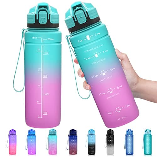 Zounich Sports Water Bottle Kids with Times to Drink Leakproof 1L / 700ml / 500ml 1Litre Drink Bottles BPA Free Motivational Adults, Gym, School, Running, Travel, Girls, Boys Filter Reusable
