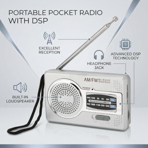 Portable AM FM Radio Compact Battery Operated Receiver 5W Speaker — view 2