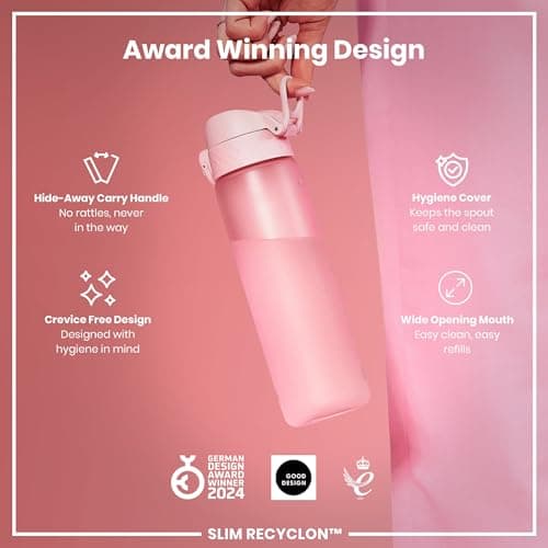 Ion8 Water Bottle, 500 ml/18 oz, Leak Proof, Easy to Open, Secure Lock, Dishwasher Safe, BPA Free, Hygienic Flip Cover, Carry Handle, Fits Cup Holders, Easy Clean, Carbon Neutral, Rose Pink — view 6