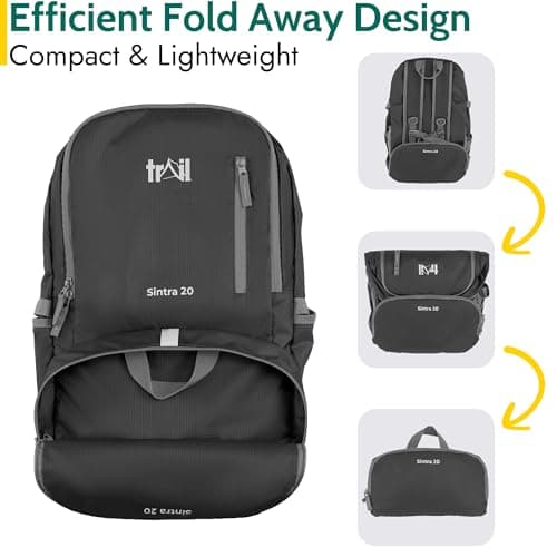 Trail Foldable Backpack, Lightweight Packable Rucksack, 20L, Black — view 4