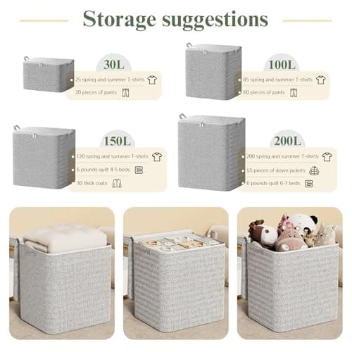 2er Pack Storage Bags Foldable with Zipper and Handle Closet Space Saver Stackable Bins Containers Moving Boxes Organizer for Clothes Outdoor Bedding Blankets Pillows Quilt Suitcase (110L) — view 4