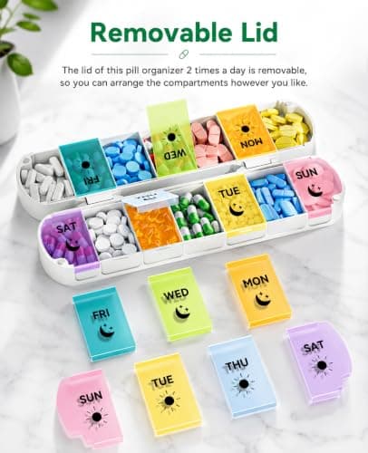 7 Day Pill Organiser with Magnetic Closure & Removable Lids (Multicolour) — view 4