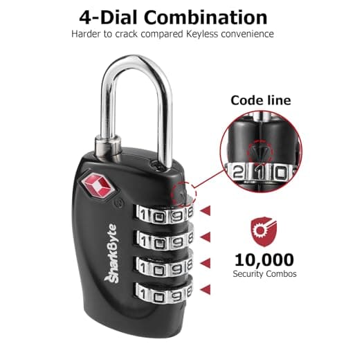 SharkByte TSA Approved Luggage Locks, 4-Dial Security Travel Combination Padlock, Travel Lock for Suitcases Luggage Case, Zipper, Backpack, Travel Bag Gym Locker Code Padlock, Suitcase Locks (2 Pack) — view 4