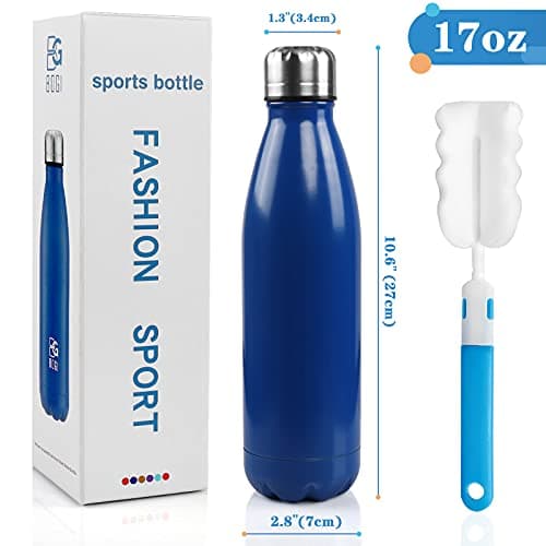BOGI 2 Pack Insulated Water Bottle,500ml Stainless Steel Water Bottle-Leakproof Metal Water Bottle Keep Drink Hot & Cold Water Bottle Sports Water Bottle for Girls Kids with Cleaning Brush(Mint+Dblue) — view 2