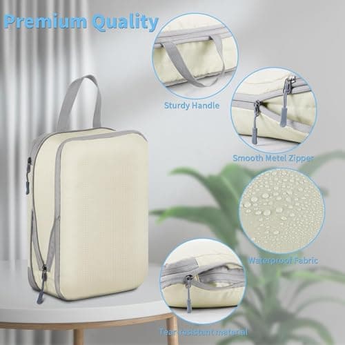 Compression Packing Cubes - 6 PCS Packing Cubes for Suitcases, Extensible Suitcase Organiser Bags Travel Luggage Organiser Set for Suitcase Backpack Travel Essentials or Home Storage (Beige) — view 3