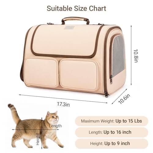 Cat Carrier Airline Approved, Soft Sided Pet Carrier with Expandable Fleece Mat, 4 Mesh Windows, 4 Storage Pockets, Adjustable Shoulder Strap, Travel Bag for Cats, Kittens, Puppies and Small Dogs — view 3