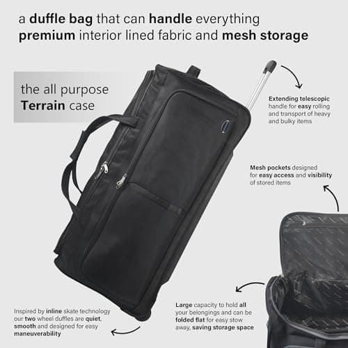 Aerostar 36" XL Extra Large Lightweight Duffle 3 Wheel Travel Bag Holdall Suitcase Check-in Luggage All Terrain (174L, Black) — view 4