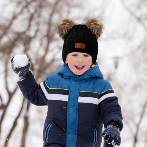 MUNSKT 3Pcs Kids Winter Warm Beanie Hat Scarf Gloves Set for 1-5 Years Old Boys Girls. Winter Accessories Sets for Children Outdoor Sports, Knit Thick Warm Fleece Lined Thermal Sets (Black 2) — view 6