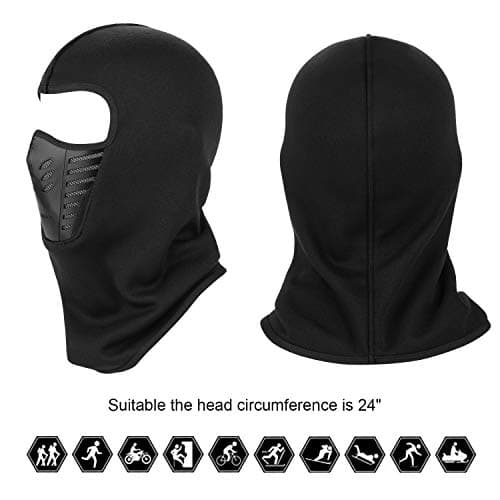 TAGVO Warm Balaclava Full Face Mask Cover with Breathable Mesh Silicone Panel, Winter Fleece Neck Warmer Wind Proof, Fit Helmet Hat for Adults - Elastic Size Universal(Black) — view 2