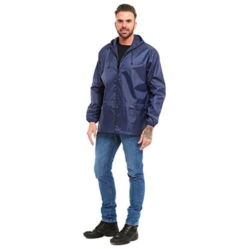 Unisex Waterproof Kagool Raincoat Jacket – Lightweight Hooded Cagoule Windbreaker | Mens Womens Outdoor Festival Mac | Shower Proof Breathable Zip Up Jacket with Pockets Navy Blue XL — view 2