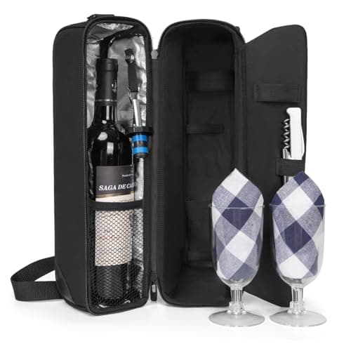 ALLCAMP Wine Tote Bag with Cooler Compartment?Two Sets of Tableware (Black)
