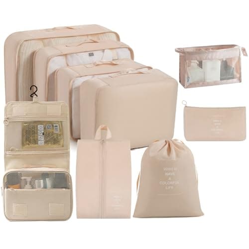 BAOWUABJ 9 PCS Packing Cubes for Suitcases, Packing Cubes Organiser Beige