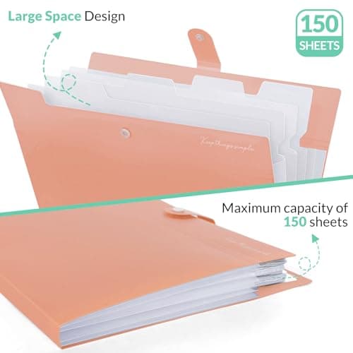 KONVINIT Expanding File Folder - a4 Document Organiser Folder with 5 Pockets High Capacity Portable File Folder with dividers for Paper Work Filing Products,Pink — view 2