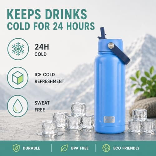 Polar Gear 740ml Insulated Water Bottle with Straw Double Wall - Blue — view 2