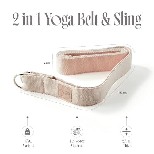 Myga Yoga Strap with D-Ring – 2-in-1 Adjustable Yoga Belt & Mat Carrier Sling – Stretching Strap for Flexibility, Balance, Pilates & Fitness – Durable Yoga Accessory for Home & Travel – 1.8m (Blush) — view 2