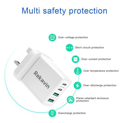 USB C Plug Fast Charge,40W 4-Port Multi USB Charger Plugs UK 2Pack — view 2