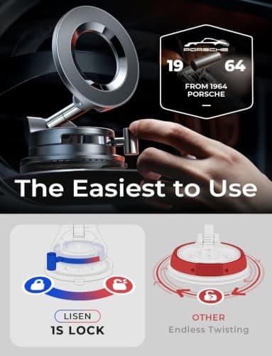LISEN for Magsafe Car Mount |3800gf Strong Magnet+22xN55| Magnetic Phone Holder for Car Phone Holder Magnetic Vacuum Mobile Magnet Phone Holder iPhone Car Phone Mount for iPhone 17-12,Black — view 6