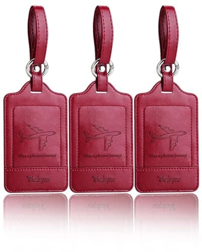 Teskyer 3 Luggage Tags for Suitcases, Travel Essentials, Wine Red