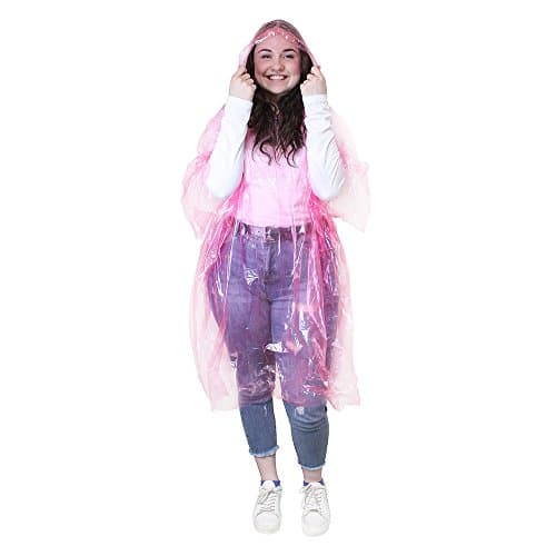 eBuyGB Unisex Adult Mac Emergency Rain Waterproof Poncho, Transparent Pink
