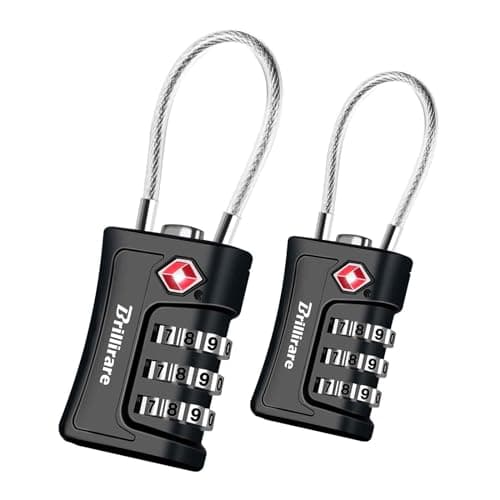 BRILLIRARE 2 Pack TSA Approved Luggage Locks, Combination Travel Cable Padlock, 3-Digit Waterproof Lock, TSA Accepted Outdoor Keyless Resettable Lock for Lockers, Bags, Gym, Gate-Black