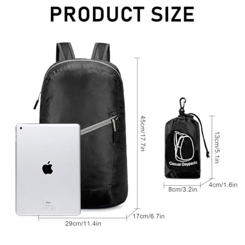 Risipu 2 Pack Foldable Backpack Mens Women, Lightweight Packable Rucksack, 20L Water Resistant Daypack for Outdoor Sport Trip, Hiking, Commuting (2, Black, Dark Blue) — view 2