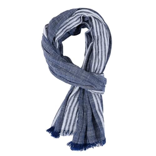 REHJJDFD Men Striped Cotton Linen Scarf Male Warm Tassel Scarves Shawl Dark Gray — view 2