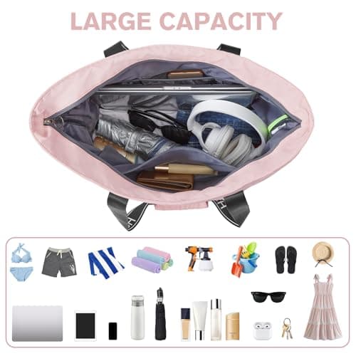 G4Free Beach Tote Bag Waterproof Sandproof Shoulder Bag Beach Bag Large Sports Bag Shopping Bag for Women, pink — view 6