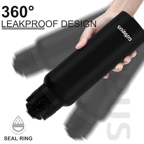 GOPPUS 750ml/26oz Stainless Water Bottle with Straw Double Wall Insulated Bottles with Strap Reusable Vacuum Thermal Flask Leakproof Keep Cold Drinks Bottles with Flip Top Lid BPA Free (Black) — view 4
