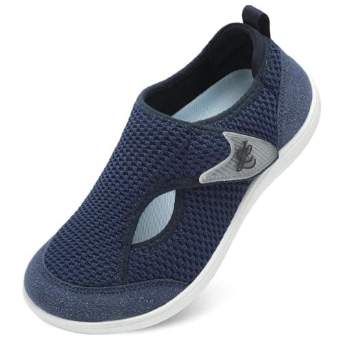 JOINFREE Women’s Wide Fit Barefoot Walking Shoes – Zero Drop Comfort Trainers with Adjustable Strap, Breathable Non-Slip Casual Shoes for Swollen or Sensitive Feet Navy 6 UK