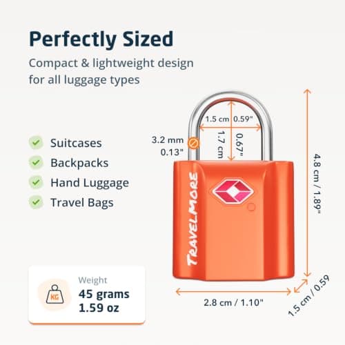 TravelMore Suitcase Padlocks with Keys, TSA Approved Travel Luggage Locks — view 2