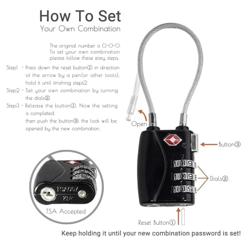 CFMOUR Suitcase Locks, 3-Dial TSA Approved Luggage Lock with Flexible Cable — view 5