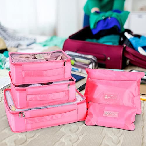 Vinsani 6pc Packing Cubes Travel Organiser Set for Suitcase, Pink — view 2