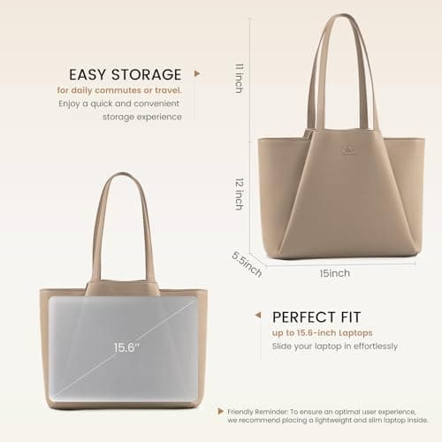 LOVEVOOK Laptop Bags for Women, 15.6 inch Handbags Tote Bags with Compartments, PU Leather Shoulder Work Bag Ladies Handbags with Purse for College Office Business Shopping, Sandy — view 3