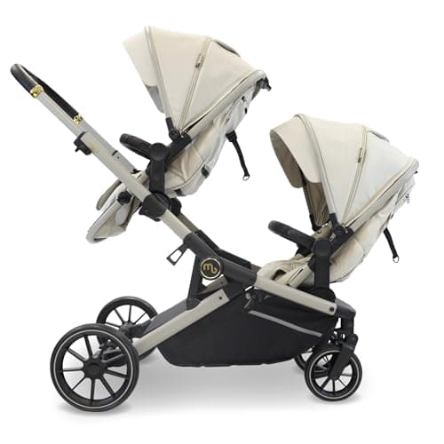 My Babiie MB33 Tandem Pushchair – Birth to 15kg Double Stroller, Twin Seat Units Convert to Carrycot, 11 Configurations, Duo Includes Car Seat Adapters, Rain Covers – Ivory — view 4