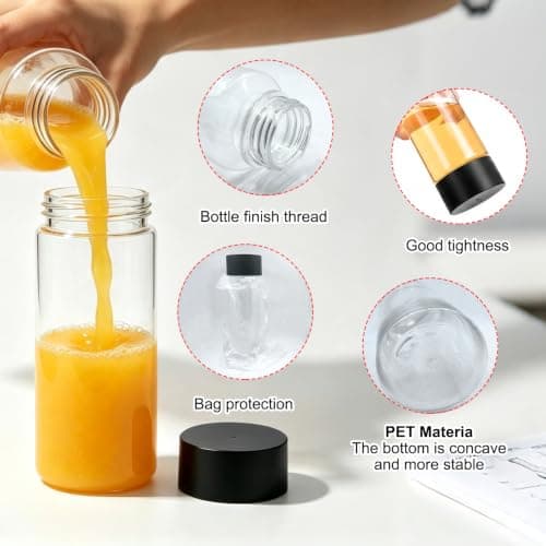 8 Pack 300ml Juice Bottles, Plastic Bottles with Lids, Leakproof Smoothie Bottles Empty Beverage Containers for Juice Milk Water Cold Brew Coffee Protein Shakes, Fridge Storage, Home, School, Office — view 4