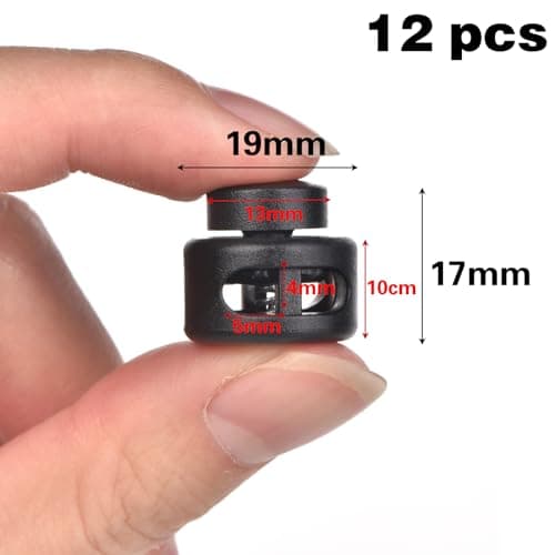 GGXZHT 12 Pack Black Plastic Heavy Duty Spring Cord Locks, Double Hole Drawstring Stopper for Drawstrings Shoelace Backpacks Paracord Camping Hiking — view 2
