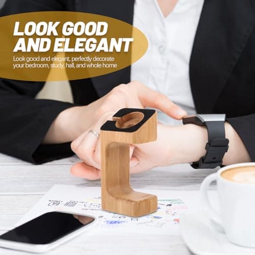DEEPCRAFF Bamboo Charging Bracket for Smart Watch with Non-slip Pad Display Stand with Natural Wood Grain for Home Travel — view 6