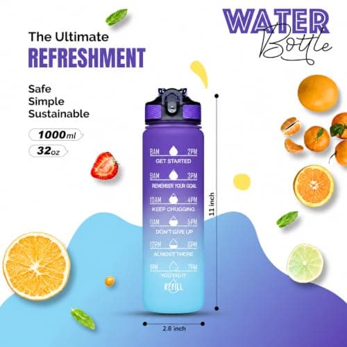 Active 100 1L Water Bottle with Straw, Motivational Time Marking | Dishwasher Safe | Leak-Proof | BPA-Free Drinks Bottle for Fitness, Work, Travel & Outdoor Use — view 2
