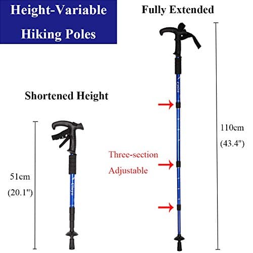 Hiking Poles Telescopic Trekking Poles Adjustable Walking Sticks Lightweight Walking Poles Portable Walking Stick Trekking Poles with Wrist Strap for Men Women Senior Trekking, 3 Sections Adjustable — view 2