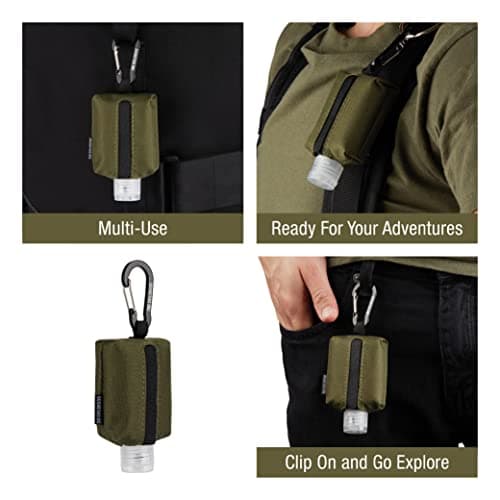 2nd Childhood Travel Hand Sanitizer Keychain Holder Case, Clip-On - Olive — view 4