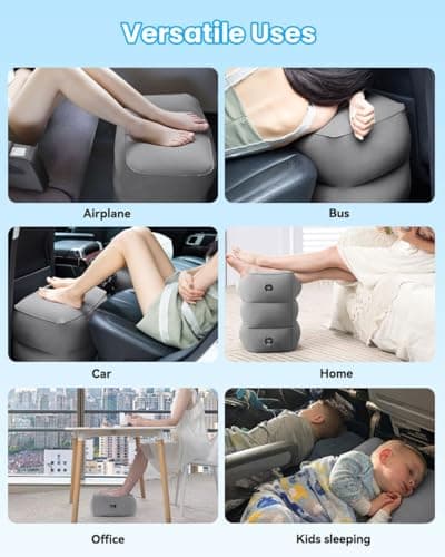 Airplane FootRest: Inflatable Footrest for Kids to Sleep, Adjustable Height Leg Rest Pillow in Office & Home, Toddlers Travel Bed Box (Light Grey - 1Pack) — view 5