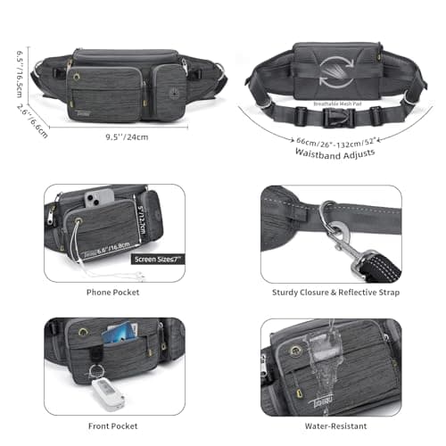 TUDEQU Large Hiking Waist Pack | Dog Walking Fanny Pack | Bum Bag for Men — view 6