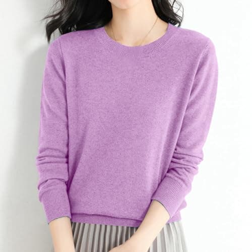 Women's Wool Base Layer Shirt Crew Neck Long Sleeve Travel Hiking T-Shirt Pullover, Light purple, S — view 2