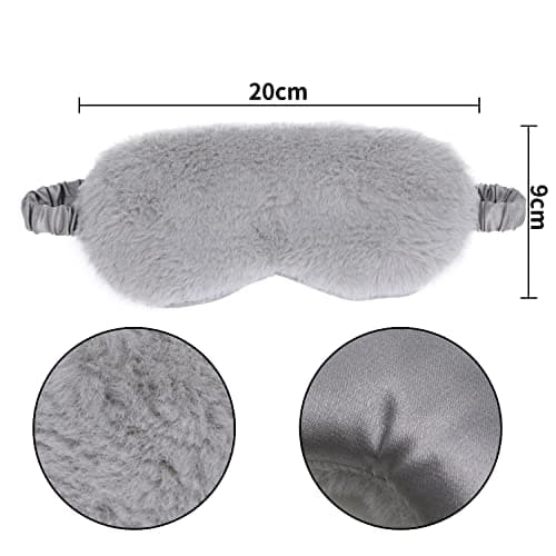 DBOO Silk Eye Mask Rabbit Plush Sleep Mask Blindfold Blackout Eye Cover Travel Portable Eye Shade with Elastic Strap for Women & Men (Grey) — view 2