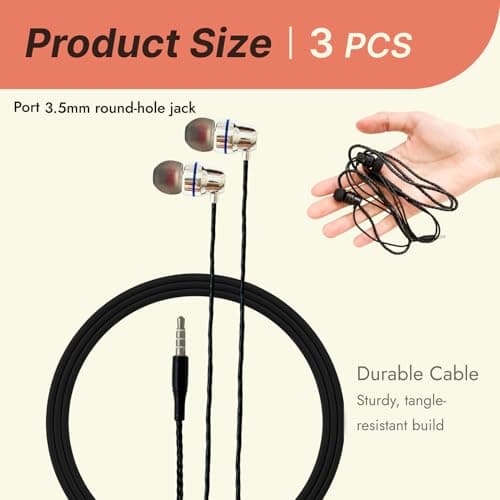 CanQuanSWZX 3 Pack Earphones, Wired In-Ear Headphones Earphones with Microphone and Volume Control, Noise Isolating Earphone with 3.5mm Jack, Lightweight Ear Buds Wired Headphones — view 2
