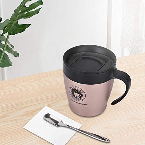 Mugs, Mug With Handle, Stainless Steel Rose Gold Insulated Coffee Mug Water Cup with Spoon and Lid Cups Insulated Mug With Handle for Office Travel — view 2